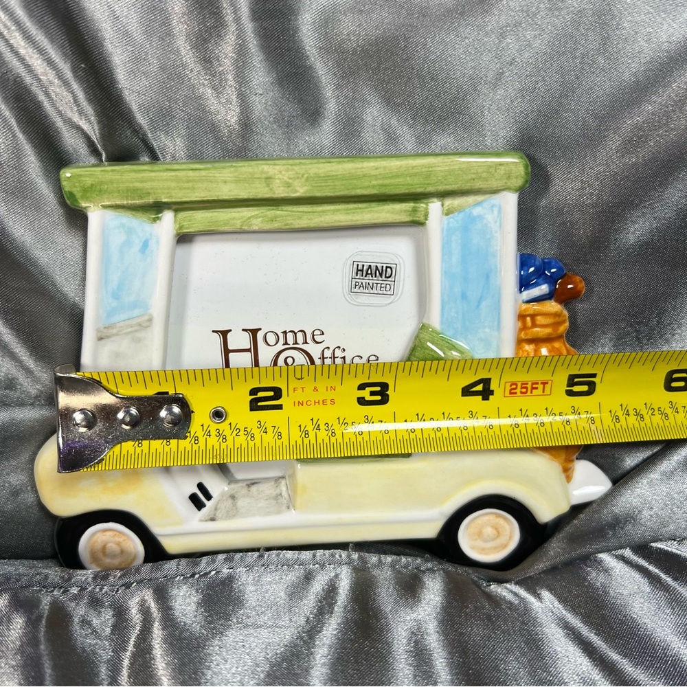 4" Golf Cart Picture Frame 3 x 3 in Photo Hand Painted Ceramic Birthday Holidays - Picture 3 of 4